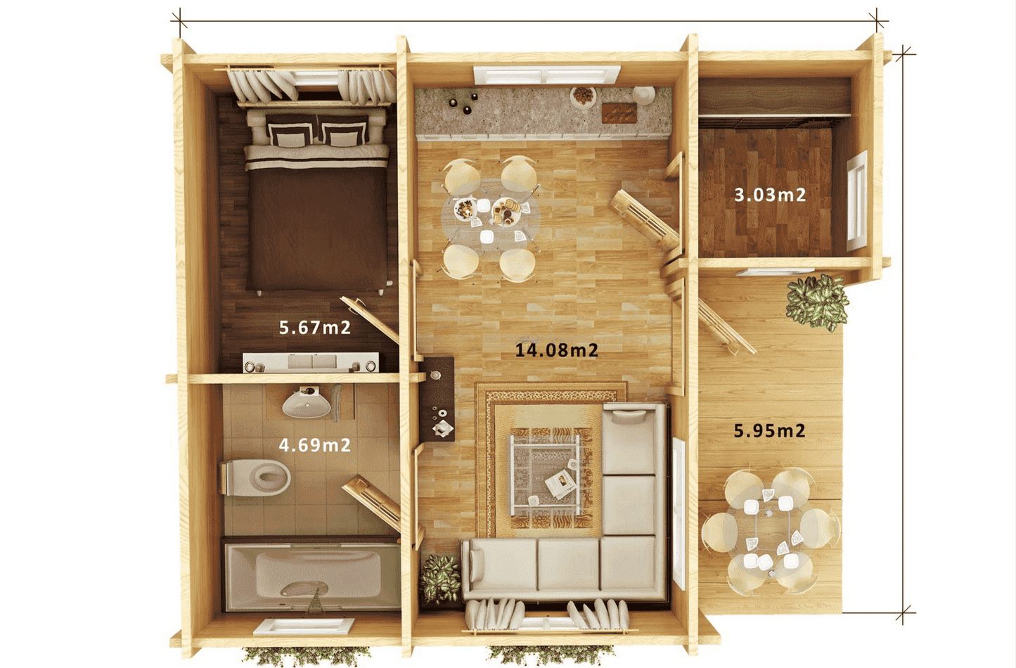 FST-450 Tiny Wood House Kit With Bedroom, Bathroom & Kitchen (400sqft)
