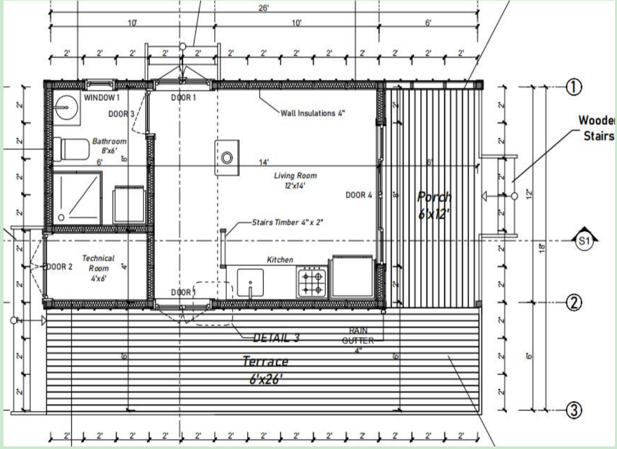 164-TRM Modern Eco-Friendly Wooden Kit Home With Bedroom, Bathroom & Kitchen (468 sq ft)