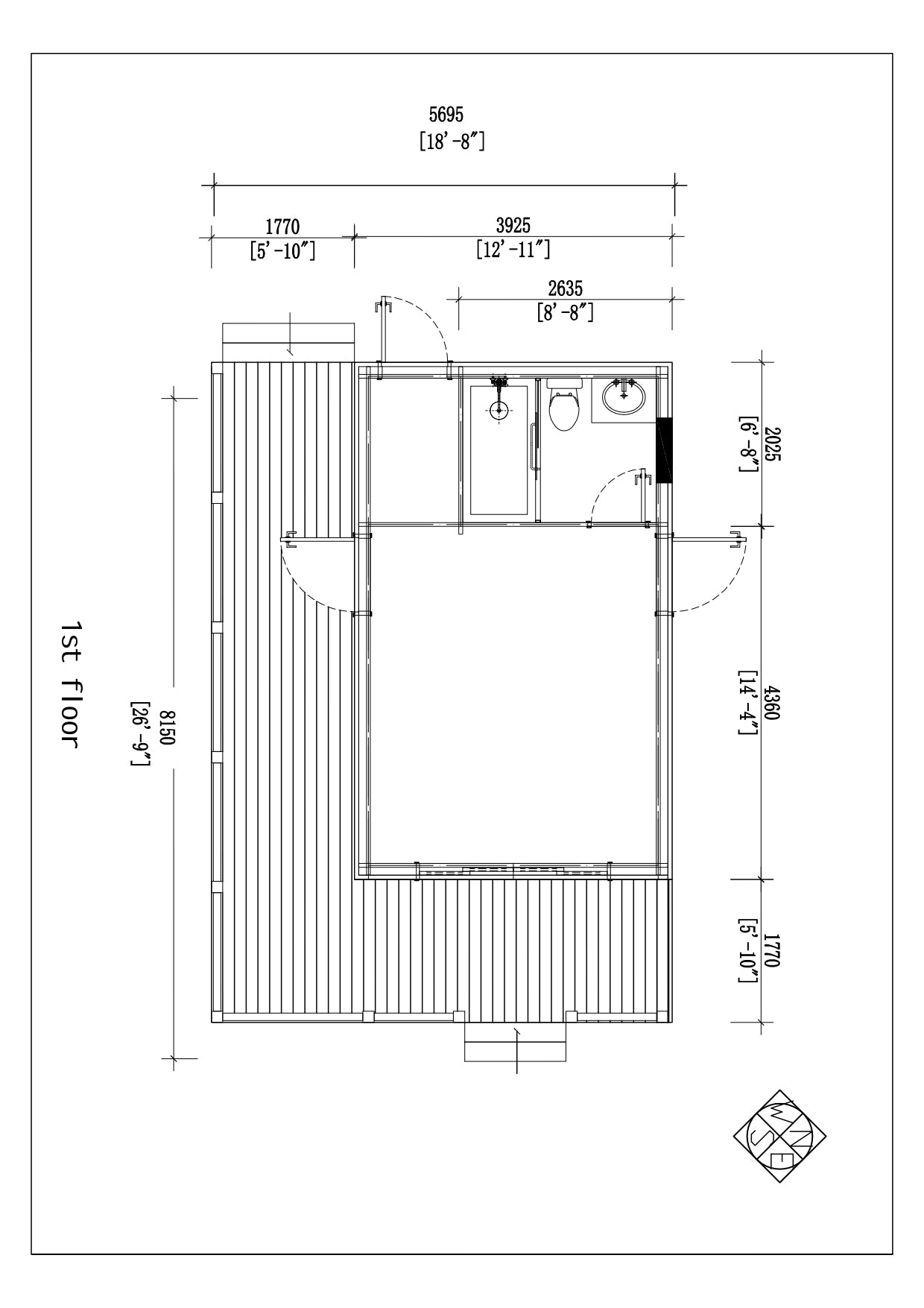 164-TRM Modern Eco-Friendly Wooden Kit Home With Bedroom, Bathroom & Kitchen (468 sq ft)