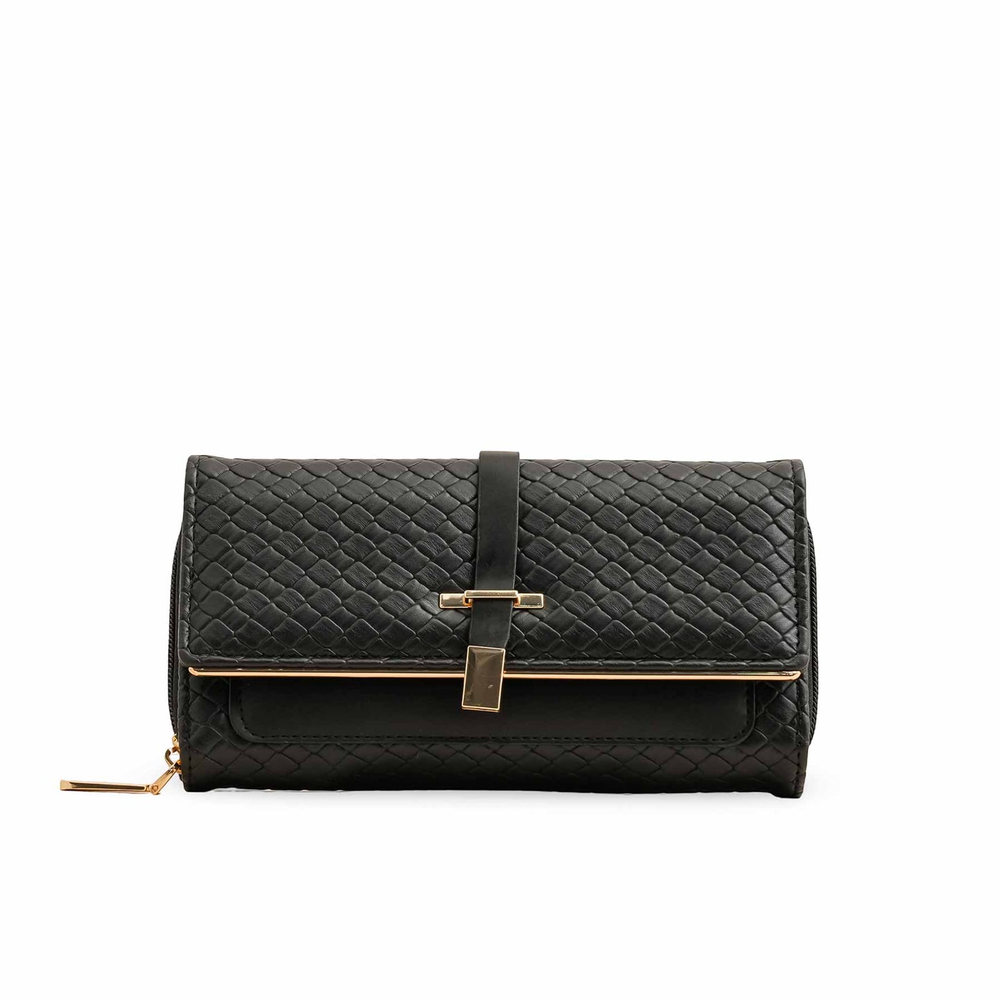 Black Woven PU Leather Women Wallet