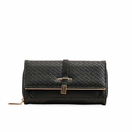 Black Woven PU Leather Women Wallet