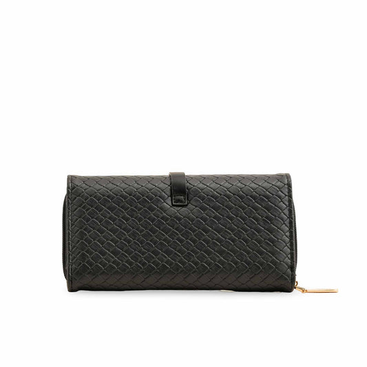 Black Woven PU Leather Women Wallet