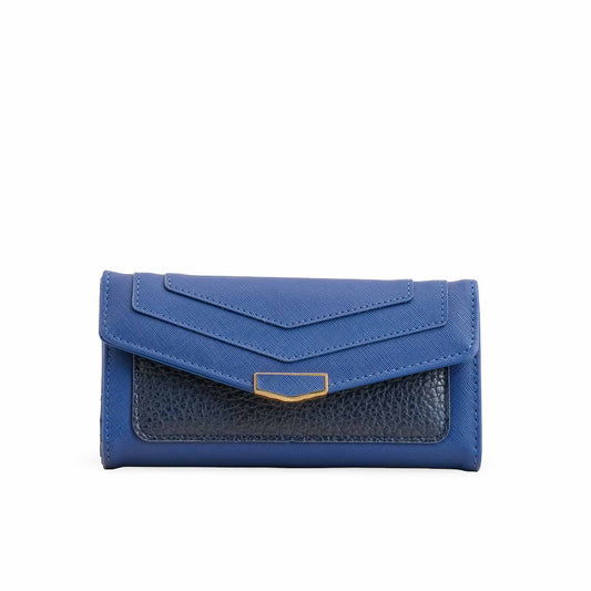 Blue PU Leather Women Tri Fold Wallet