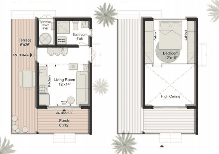 164-TRM Modern Eco-Friendly Wooden Kit Home With Bedroom, Bathroom & Kitchen (468 sq ft)