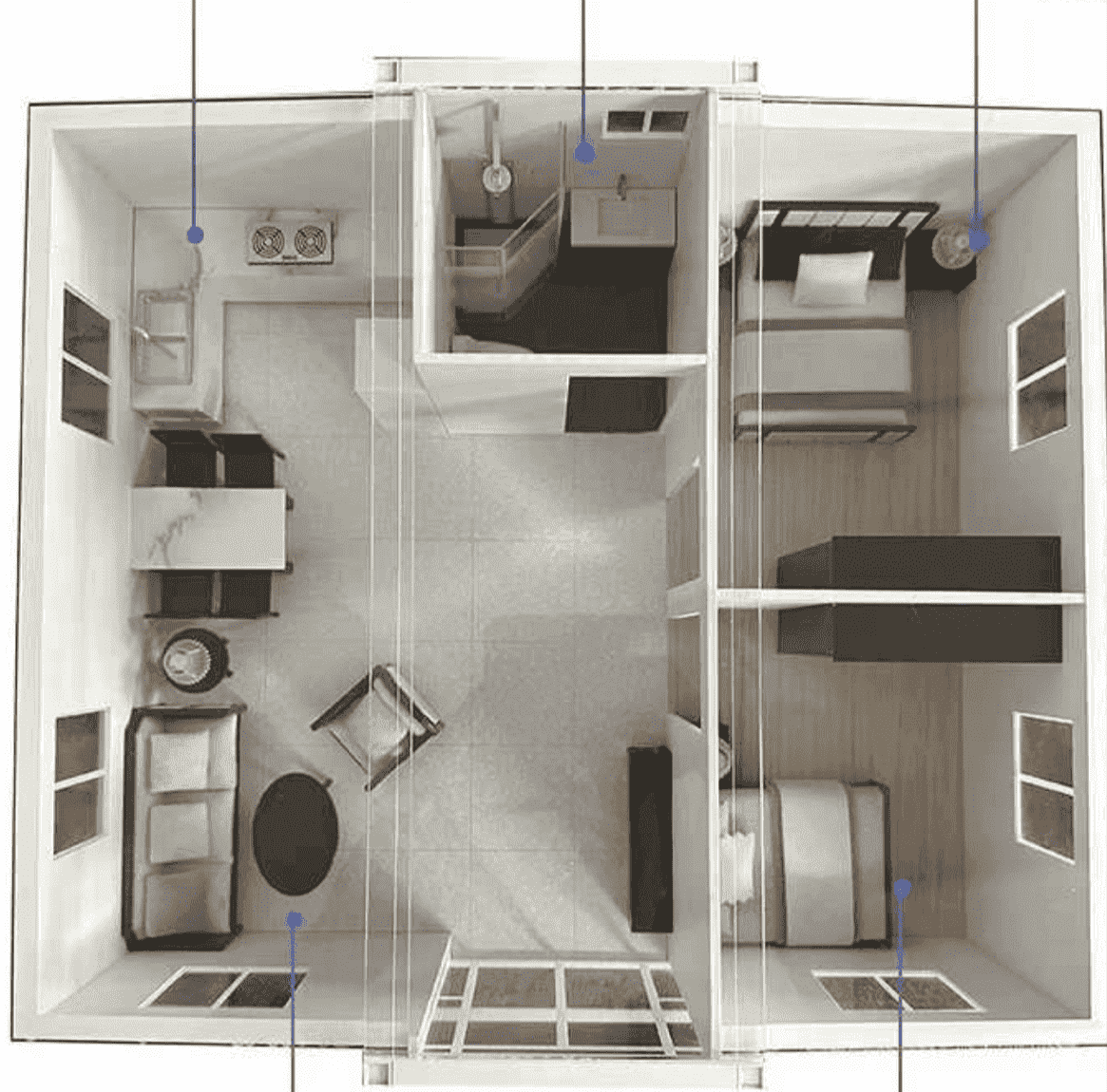 A30 Eco Prefab Home With 2 Bedrooms, Kitchen & Bathroom (400sqft)
