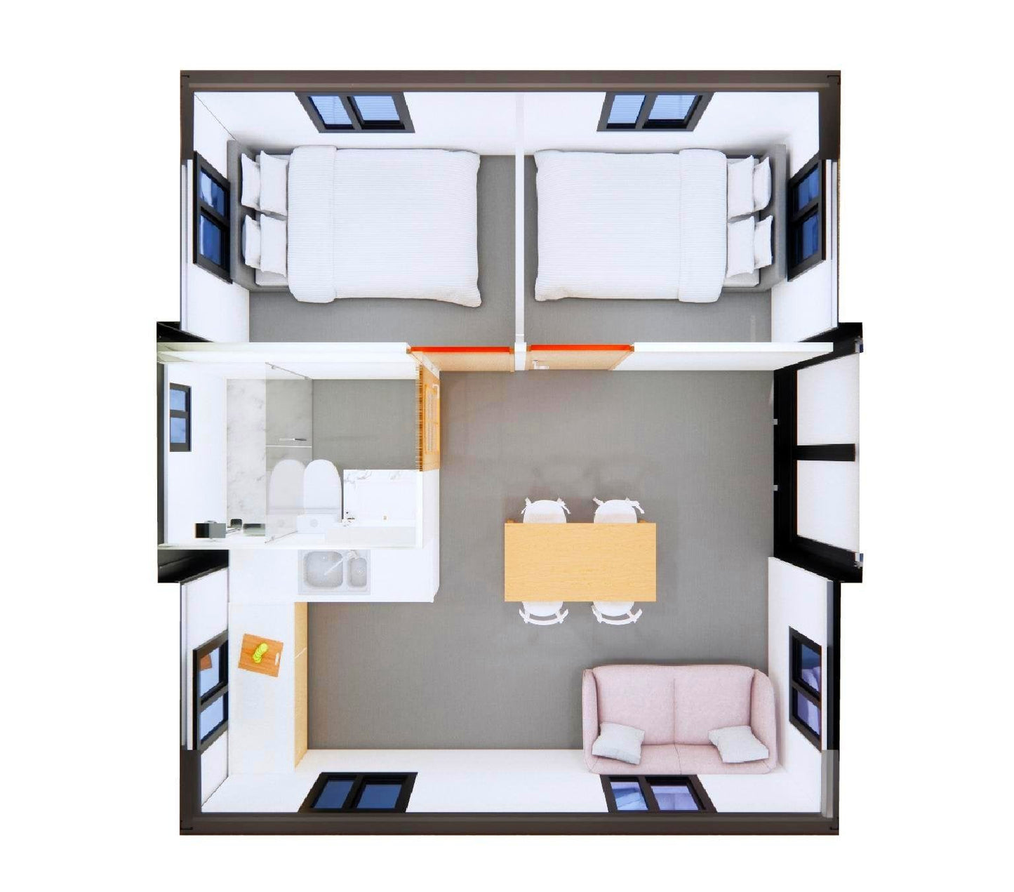GN-791 Prefab Home With 2 Bedrooms, Kitchen & Bathroom (400 sq ft)